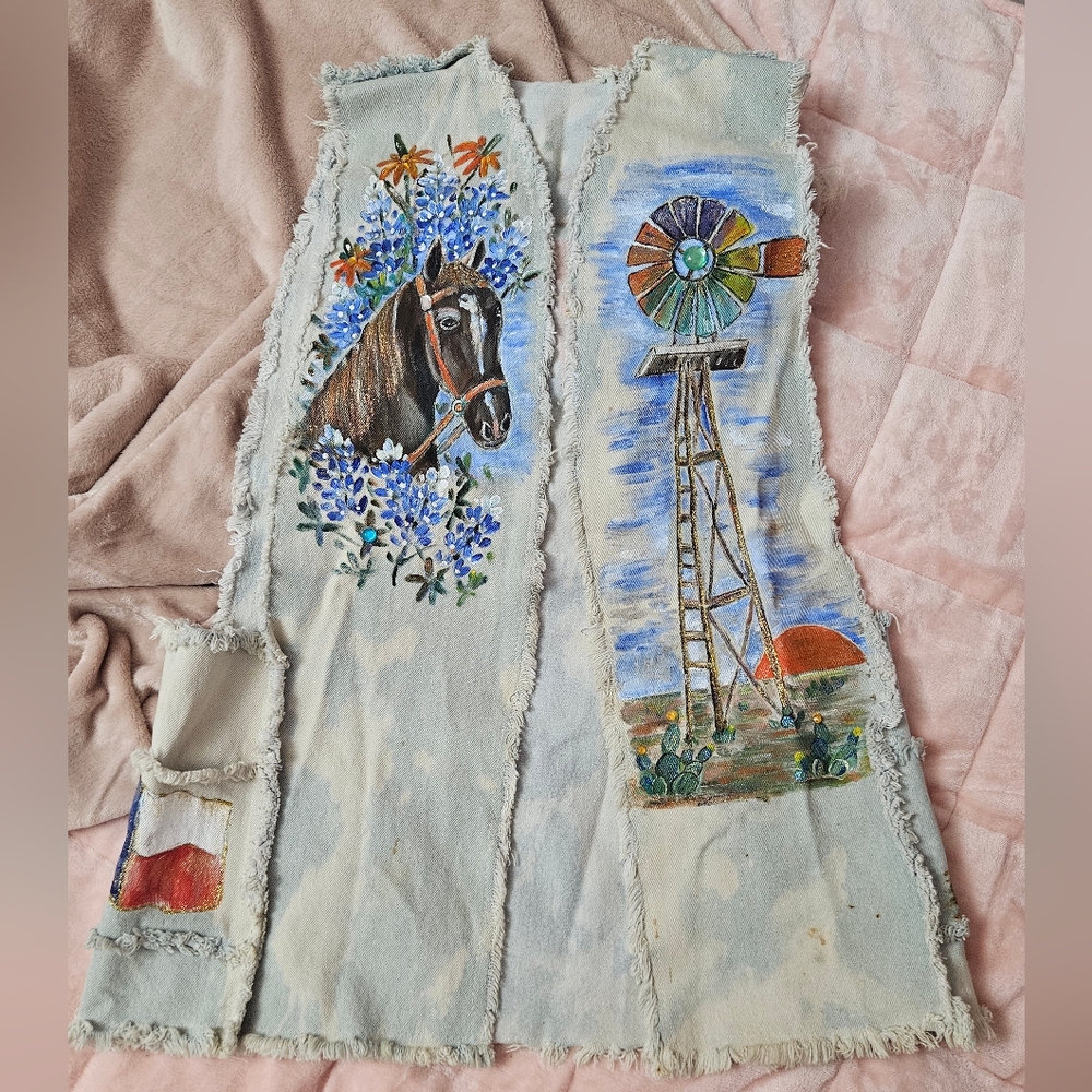 One of a kind distressed hand painted Texas vest